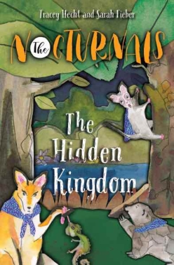 The cover of the fourth book, The Hidden Kingdom, illustrates a forest. Dawn, a fox, is sitting in the lower left corner of the book with her tail wrapped around the extended tongue of a dangling iguana. Tobin, a pangolin, is on the lower right corner and